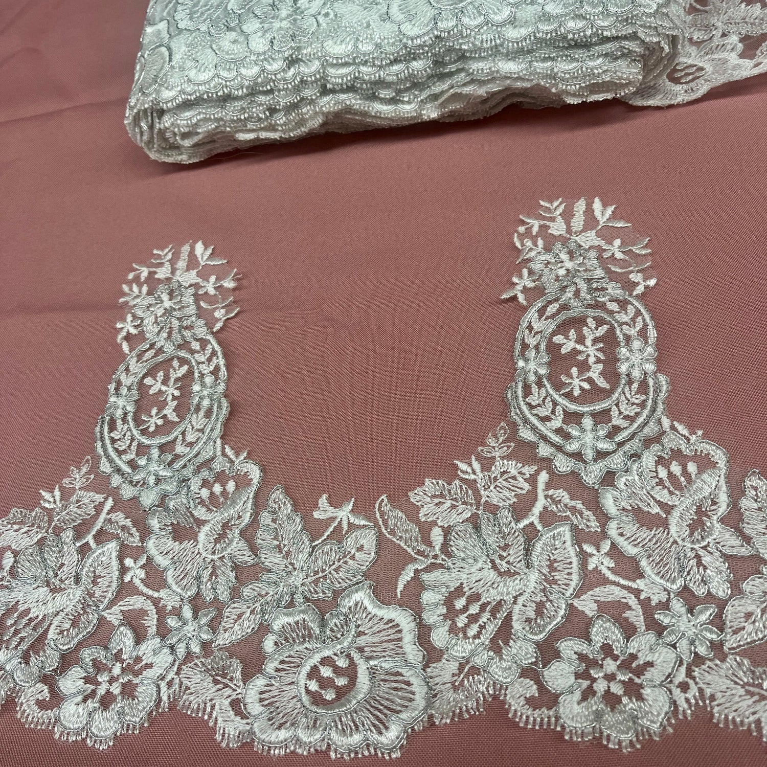 1 Yard Corded Embroidered Lace Trim 9" Wide 100% Polyester Net Mesh for Bridal & Evening Wear