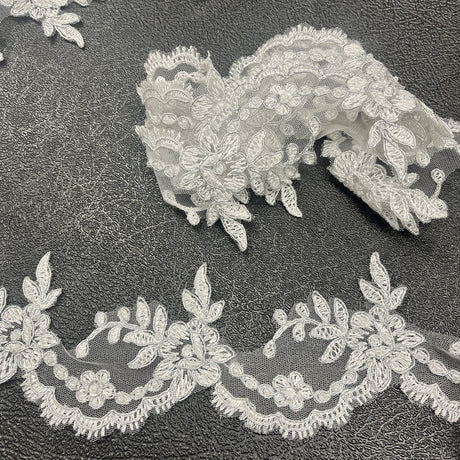 1 Yard Beaded & Corded Embroidered Lace Trim 3" Wide 100% Polyester for Dresses & Costumes