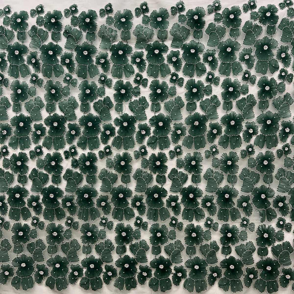 1 Yard 52" Wide Beaded 3D Floral Lace Fabric Embroidered on 100% Polyester Net Mesh