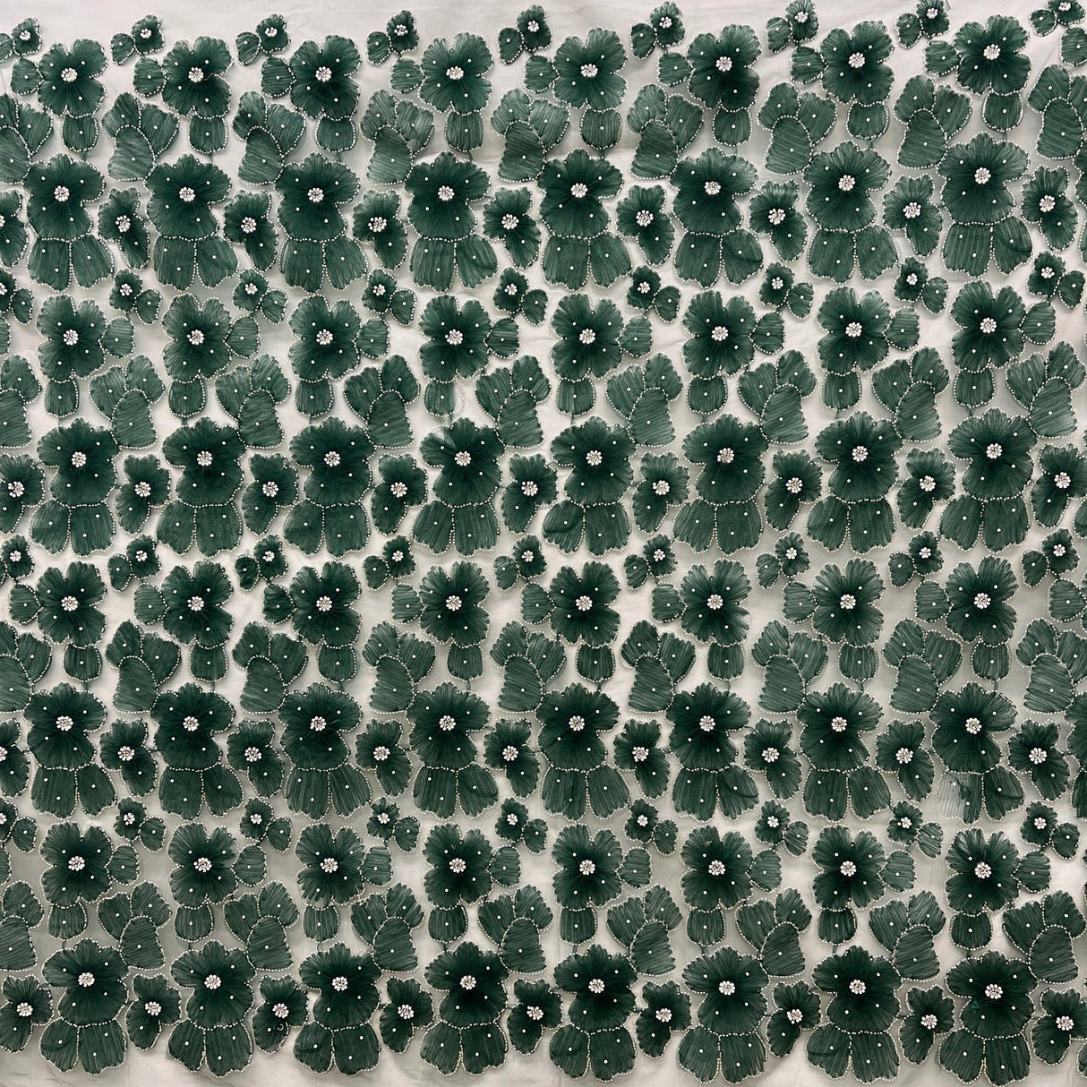 1 Yard Exquisite Champagne Beaded 3D Floral Lace Fabric on Net Mesh 52 inch Width