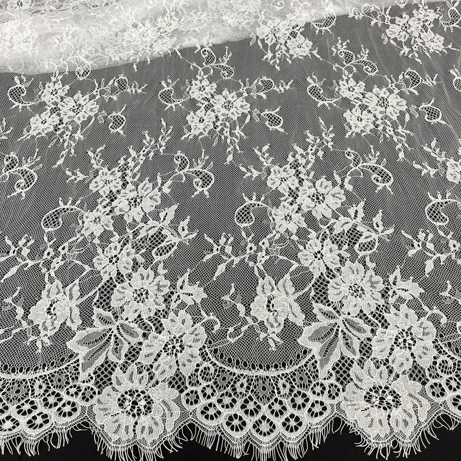 3 Yards Chantilly Embroidered Lace Fabric with Eyelash Scallop