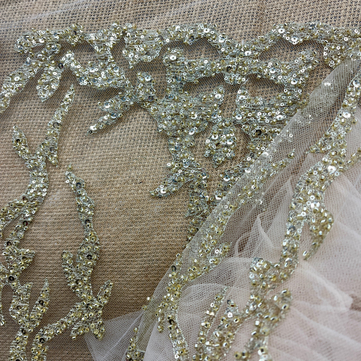 Beaded Lace Fabric Embroidered Mesh