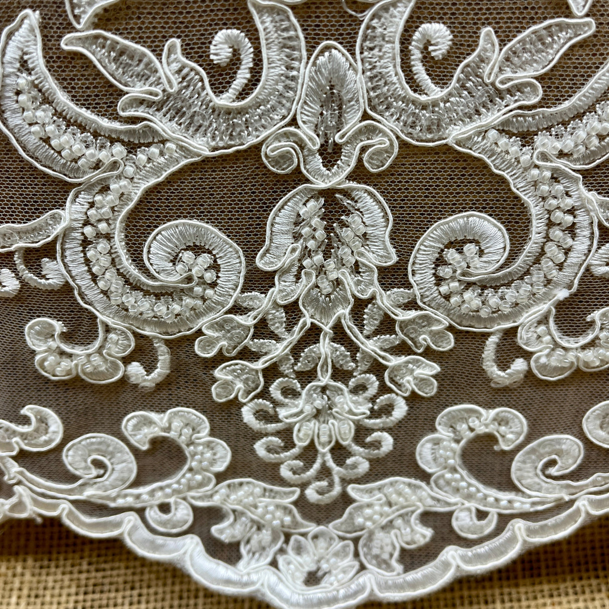 Beaded Corded Bridal Lace Dark Ivory