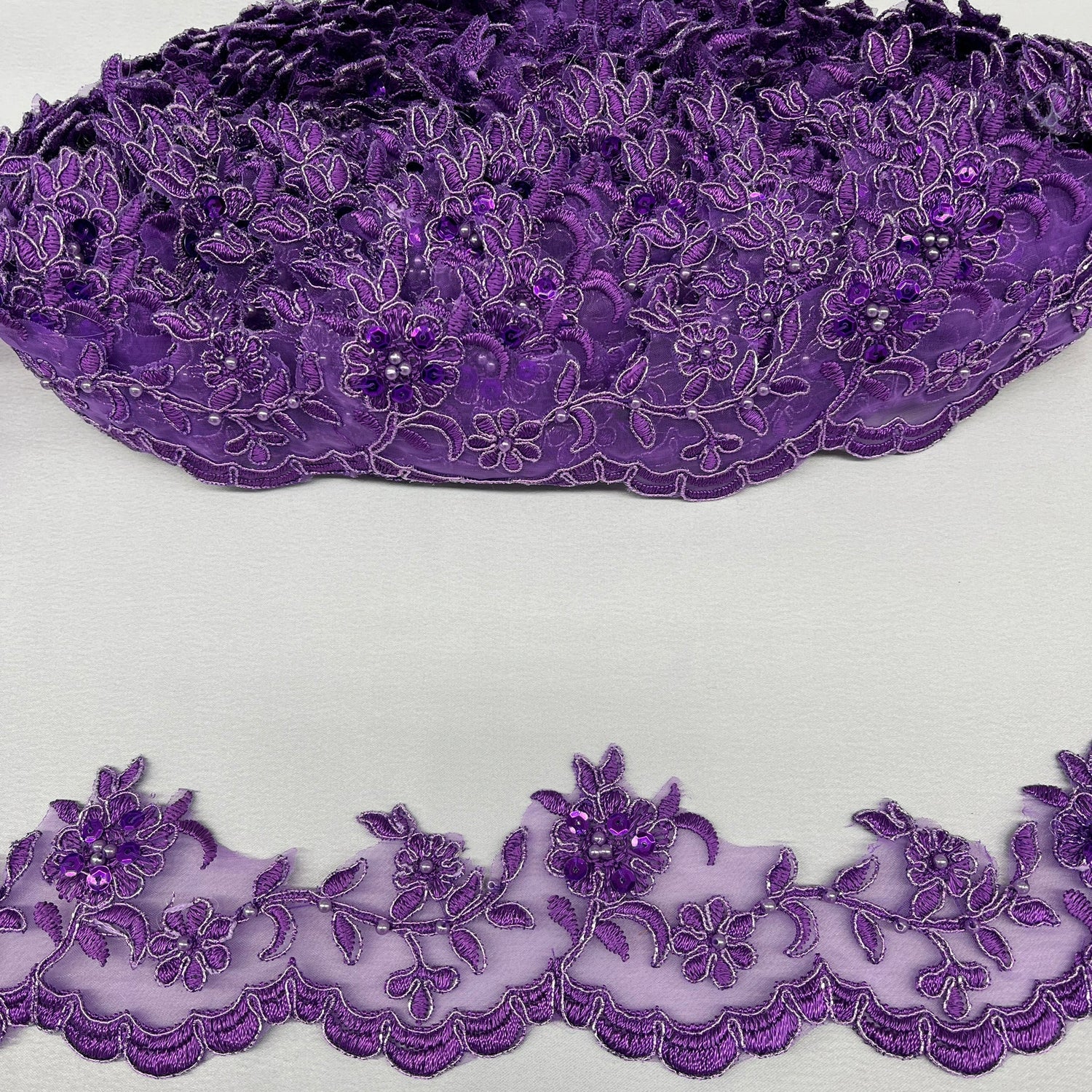 1 Yard Elegant Beaded and Corded Lace Trimming Embroidered on Polyester for Dresses 2.75 Inch Width