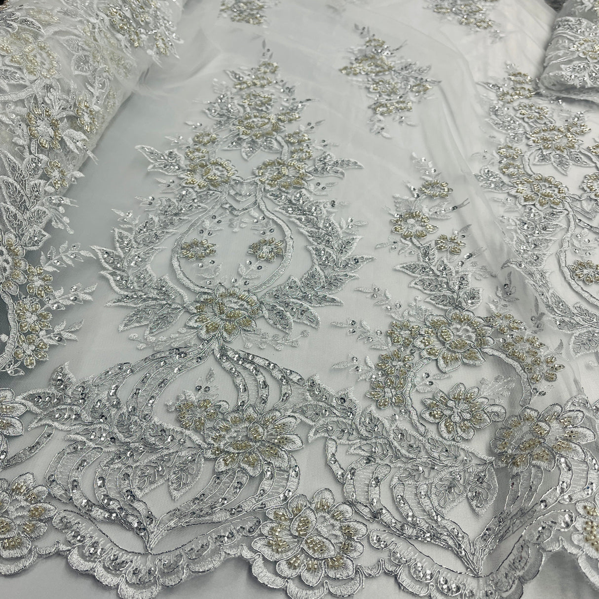 Beaded Corded Bridal Lace Fabric 54" Wide