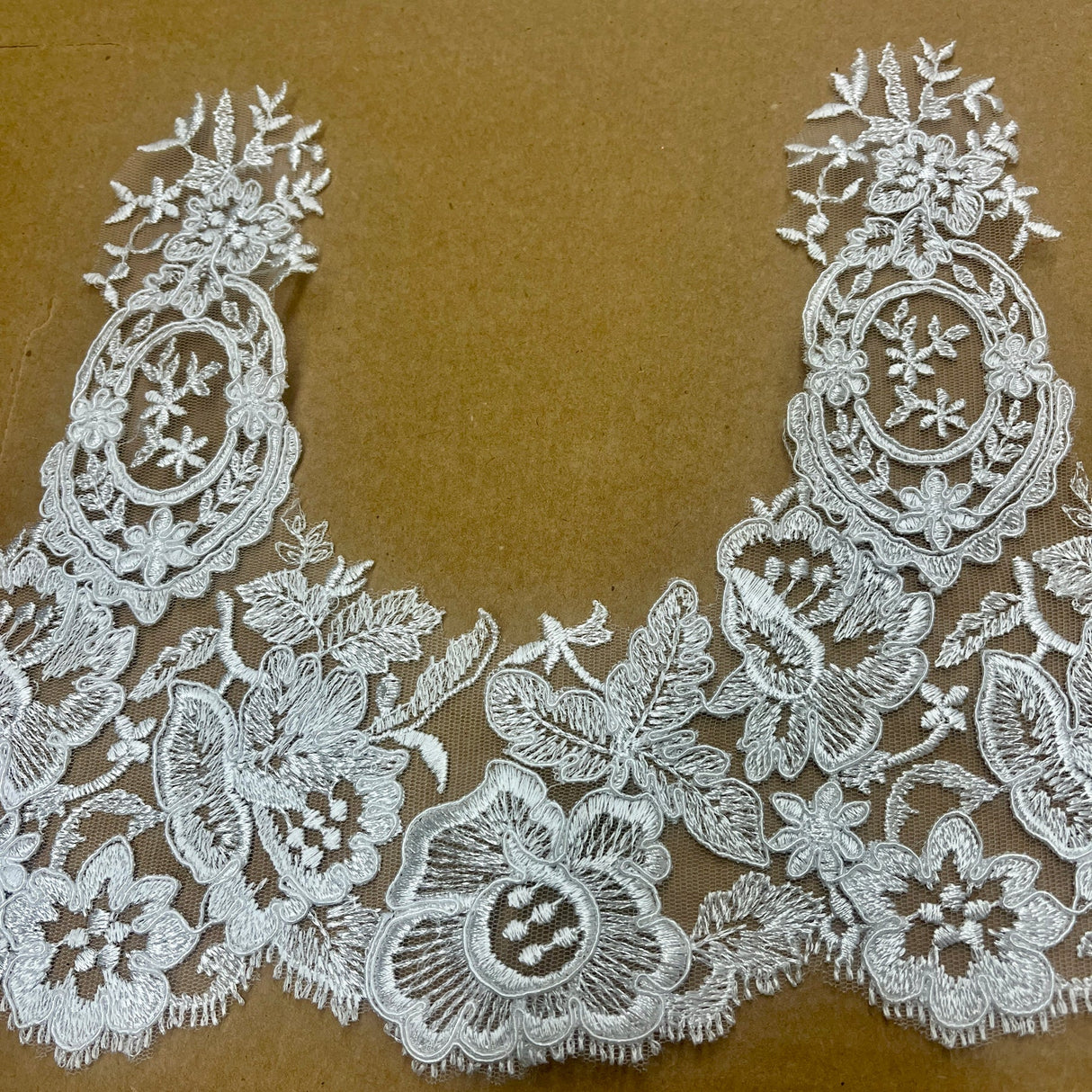 1 Yard Corded Embroidered Lace Trim 9" Wide 100% Polyester Net Mesh for Bridal & Evening Wear