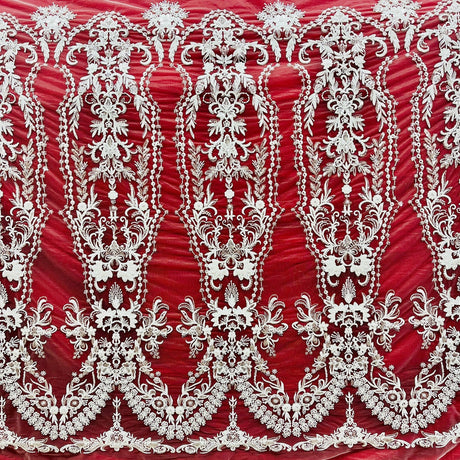 1 Yard Elegant Beaded Lace Fabric Embroidered on Polyester Net Mesh Luxury Couture & Bridal Design 50" Wide