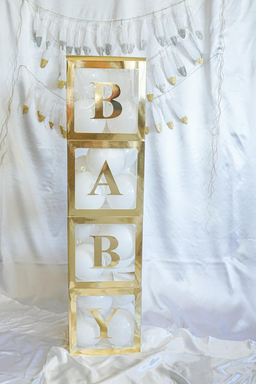 Gold Baby Shower Letter Blocks Decoration including Balloons - 1 Set