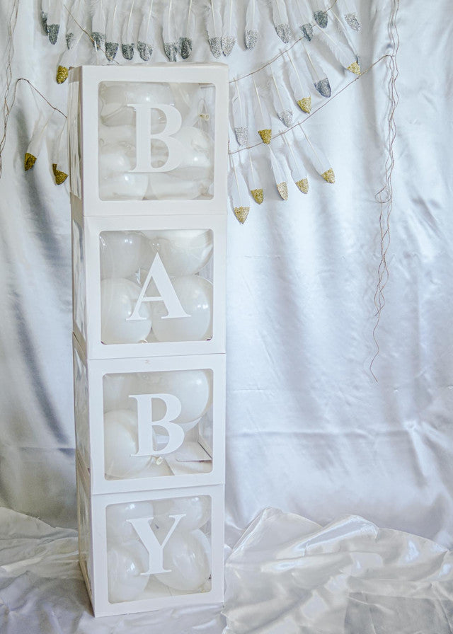 White Baby Shower Letter Blocks Decoration including Balloons - 1 Set