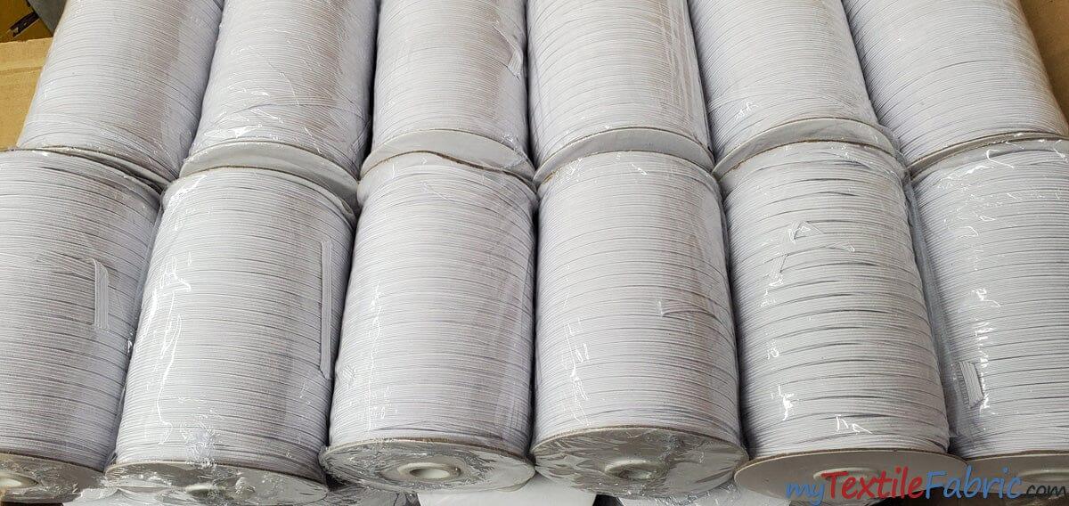 Braided Elastic Fabric - White, Black, 1/4" Width, 220 Yard Spool (1 Spool)