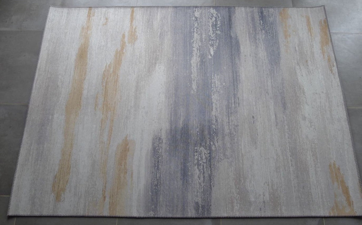 Comfort Art Design Polyester Fabric - Beige Faded Vintage Print, Cotton Backing, Flat Weave Pile (5' X 7')