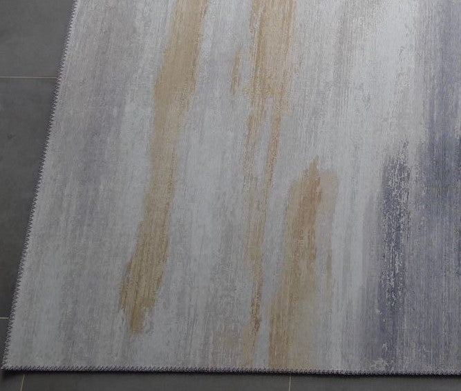 Comfort Art Design Polyester Fabric - Beige Faded Vintage Print, Cotton Backing, Flat Weave Pile (5' X 7')