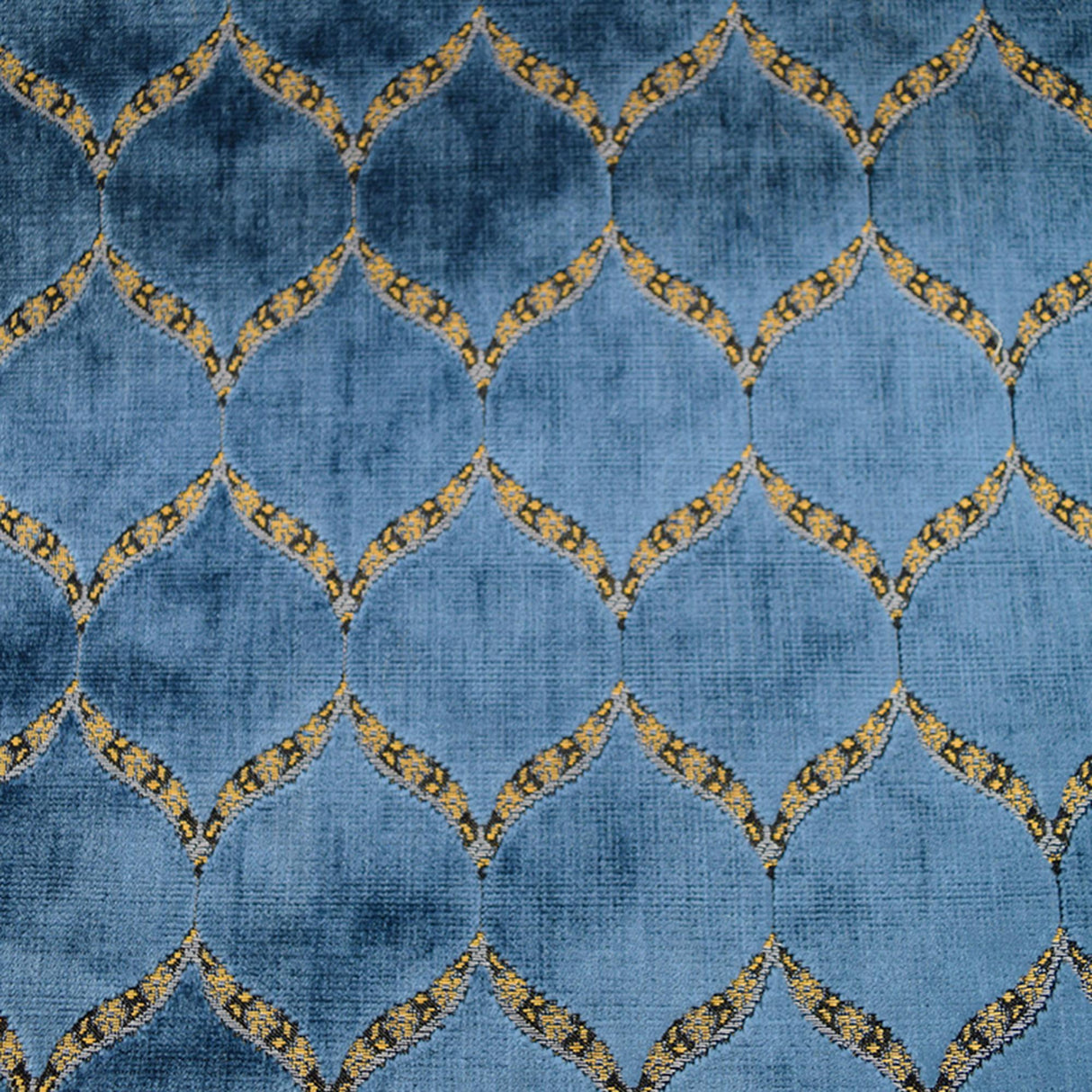 Eliza Medallion Cut Velvet Polyester Fabric - Royal, Gold, Cerulean, Charcoal, 55" Width (1 Yard)