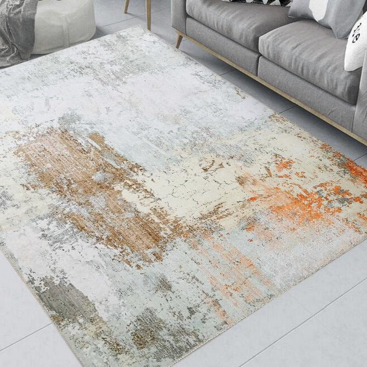 Vintage Rusty Print Style Printed Rug - Orange Brown Beige, Rust, 7'6" X 10'3" (1 Piece)