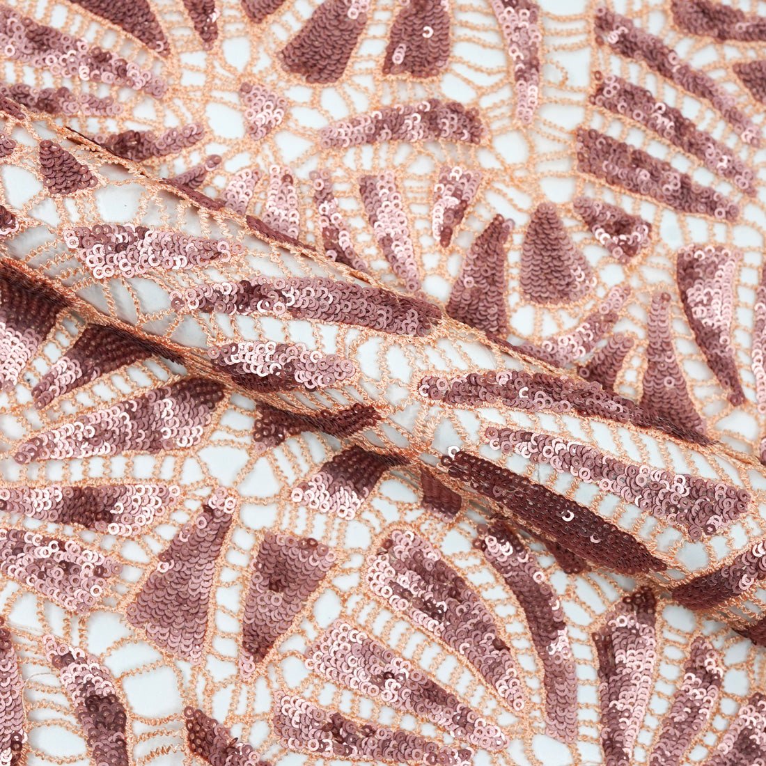 Ornate Lace Sequin Polyester Fabric - Blush/Blush, 48" Width, 355 GSM (1 Yard)