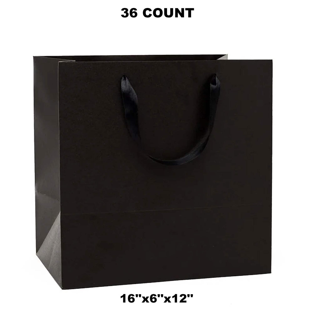 Colored Kraft Euro Totes with Satin Ribbon Handles 13''x5''x9'' Black Color 12 EACH / PACKAGE