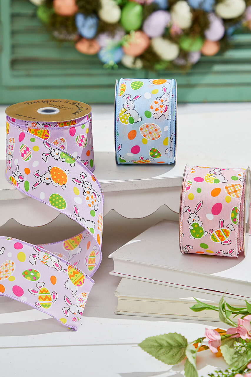 2.5" x 10 Yard Blue Bunny Eggs Ribbon