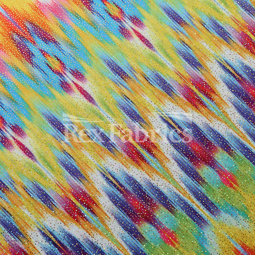 Electric Ikat Polyester Spandex Fabric - Chevron Print, Blue, Multicolor Options, 58/60" Width (1 Yard)