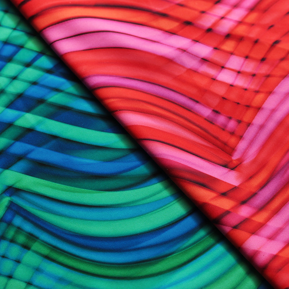 Electric Kool-Aid Polyester Spandex Fabric - Abstract Print, Blue/Green Or Pink/Red, Four-Way Stretch, 58/60" Width (1 Yard)