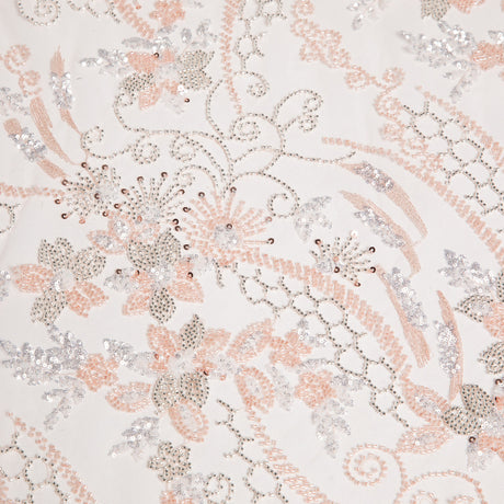 1 Yard Embroidered Beaded Lace Fabric with Sequins and Floral Pattern 100% Polyester 50/52" Wide