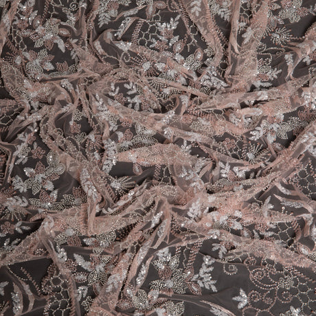 1 Yard Embroidered Beaded Lace Fabric with Sequins and Floral Pattern, 50/52" Wide, 100% Polyester