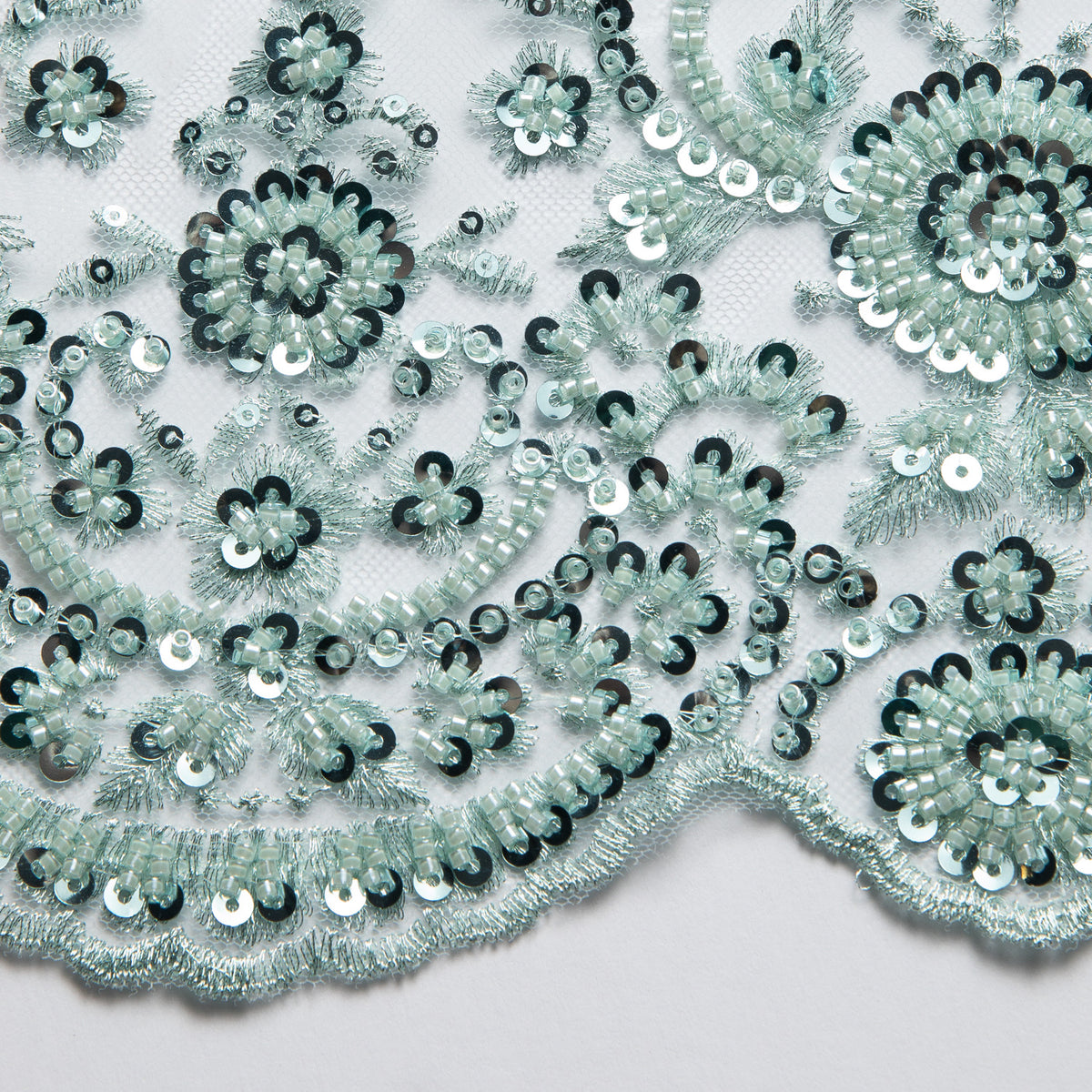 1 Yard Embroidered Beaded Sequined Lace Fabric with Intricate Pattern 50/52" Wide 100% Polyester Bridal & Gown Mesh