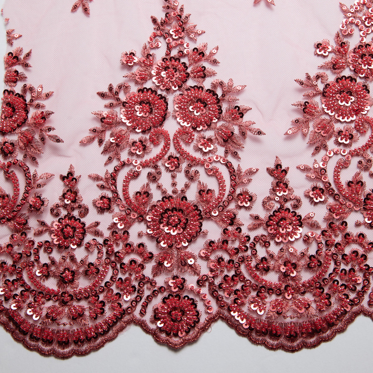 1 Yard Embroidered Beaded Sequined Lace Fabric with Intricate Pattern 50/52" Wide 100% Polyester Bridal & Gown Mesh