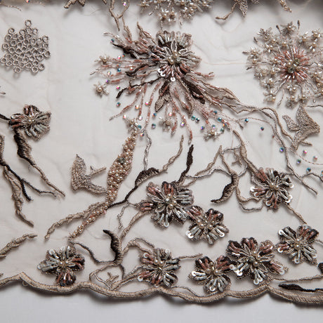 1 Yard Glamorous Embroidered Beaded Lace Fabric with Sequins and Floral Pattern 50/52" Wide