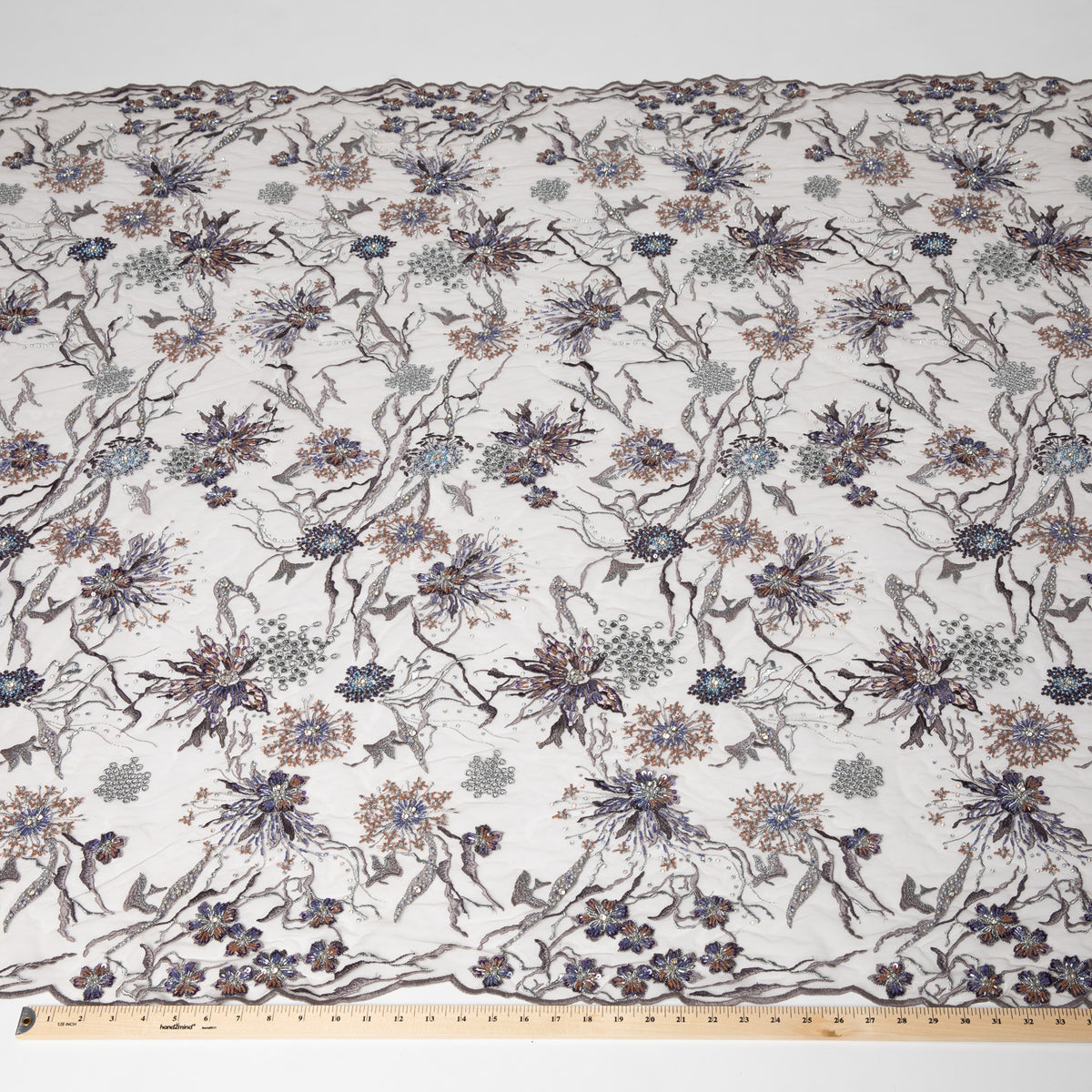 1 Yard Embroidered Beaded Lace Fabric with Sequins & Floral Pattern 50/52" Wide 100% Polyester