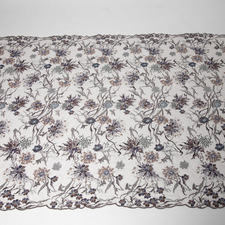 1 Yard Glamorous Embroidered Beaded Lace Fabric with Sequins and Floral Pattern 50/52" Wide