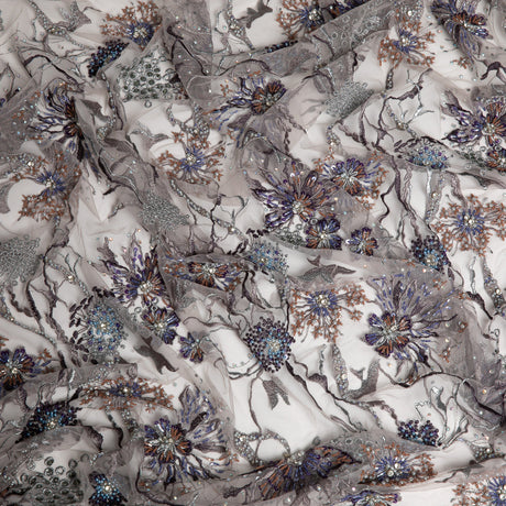 1 Yard Glamorous Embroidered Beaded Lace Fabric with Sequins and Floral Pattern 50/52" Wide