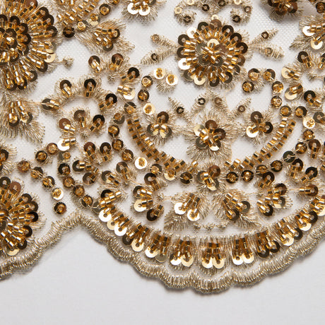 1 Yard Embroidered Beaded Sequined Lace Fabric with Intricate Pattern 50/52" Wide 100% Polyester Bridal & Gown Mesh