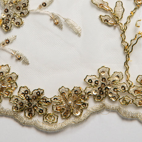 1 Yard 50/52" Wide Embroidered Beaded Sequined Lace Fabric with Genteel Floral Pattern Polyester