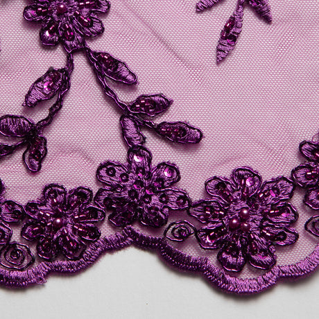 1 Yard 50/52" Wide Embroidered Beaded Sequined Lace Fabric with Genteel Floral Pattern Polyester