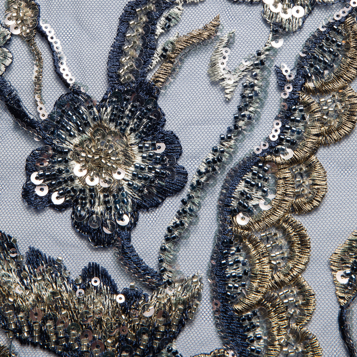 1 Yard Premium Floral Embroidered Lace with Beads & Sequins 50/52" Wide Polyester Mesh for Formalwear