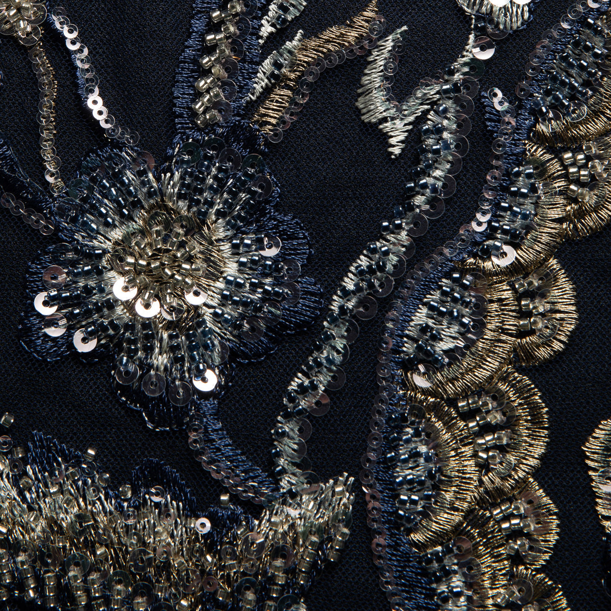 1 Yard Premium Floral Embroidered Lace with Beads & Sequins 50/52" Wide Polyester Mesh for Formalwear