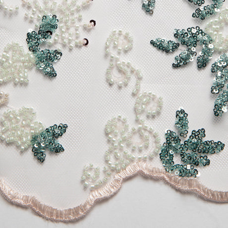 1 Yard Embroidered Beaded Lace Fabric with Sequins and Floral Pattern, 50/52" Wide, 100% Polyester