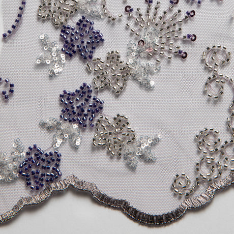 1 Yard Embroidered Beaded Lace Fabric with Sequins and Floral Pattern 100% Polyester 50/52" Wide