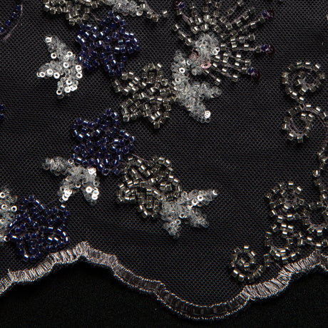 1 Yard Embroidered Beaded Lace Fabric with Sequins and Floral Pattern 100% Polyester 50/52" Wide