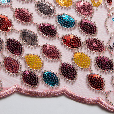 1 Yard 50/52" Wide Beaded & Sequined Lace Fabric Embroidered Polyester Mesh for Prom, Evening & Event Gowns