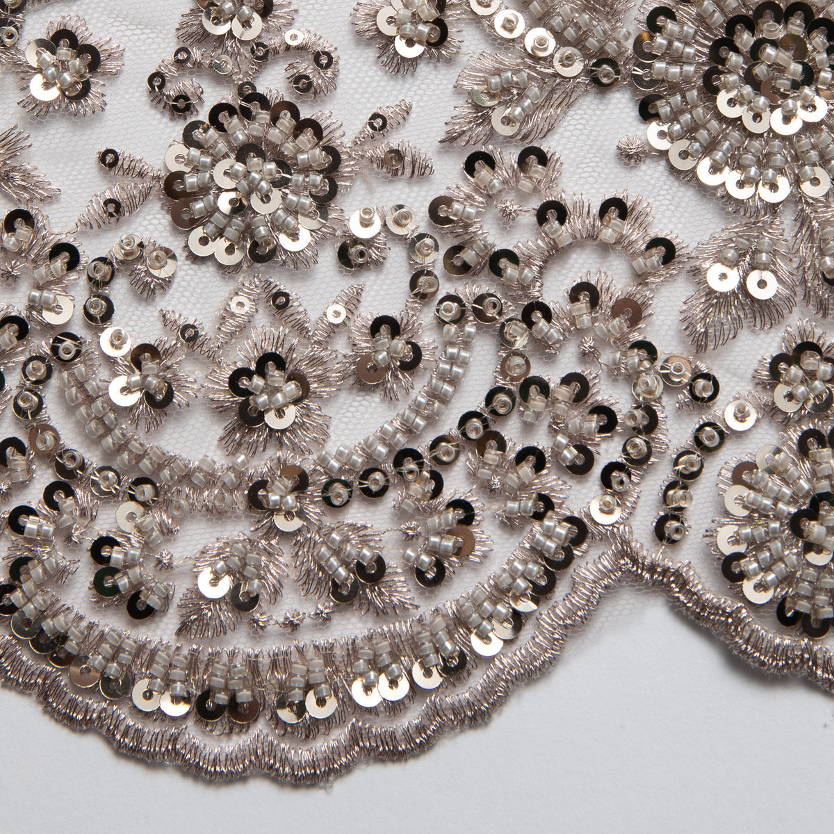 1 Yard Embroidered Beaded Sequined Lace Fabric with Intricate Pattern 50/52" Wide 100% Polyester Bridal & Gown Mesh