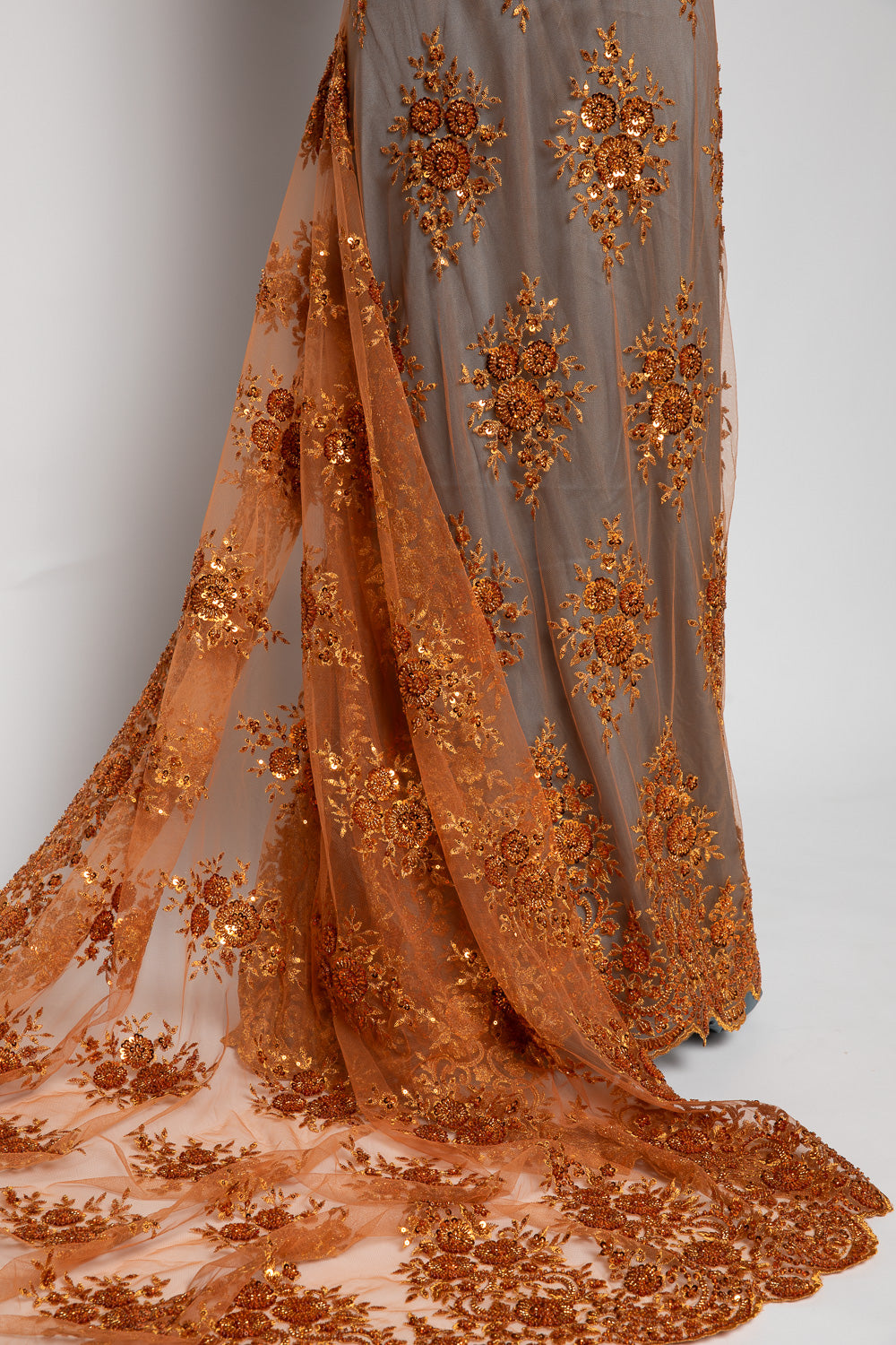 1 Yard Embroidered Beaded Sequined Lace Fabric with Intricate Pattern 50/52" Wide 100% Polyester Bridal & Gown Mesh