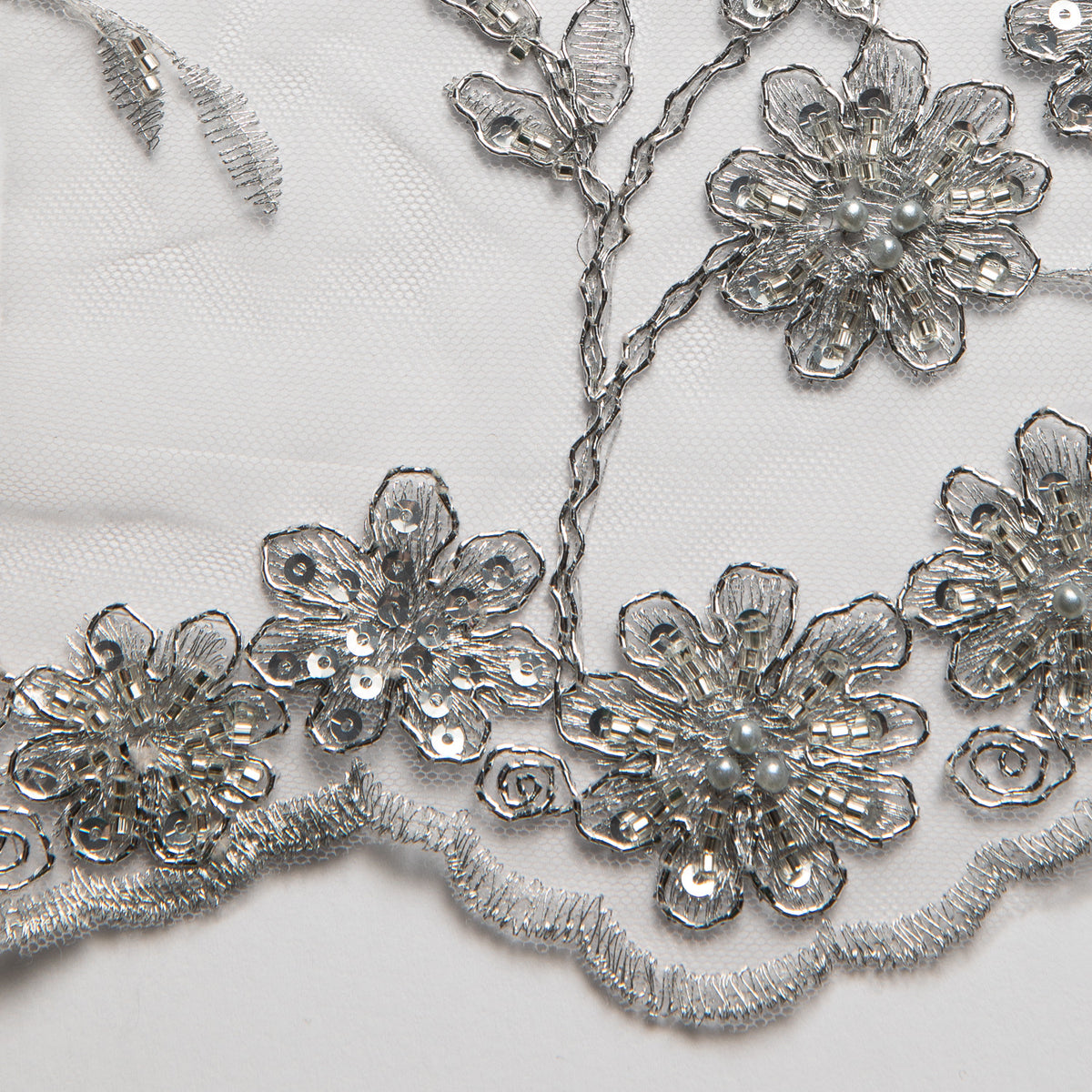 1 Yard 50/52" Wide Embroidered Beaded Sequined Lace Fabric with Genteel Floral Pattern Polyester