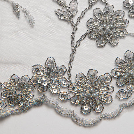 1 Yard 50/52" Wide Embroidered Beaded Sequined Lace Fabric with Genteel Floral Pattern Polyester