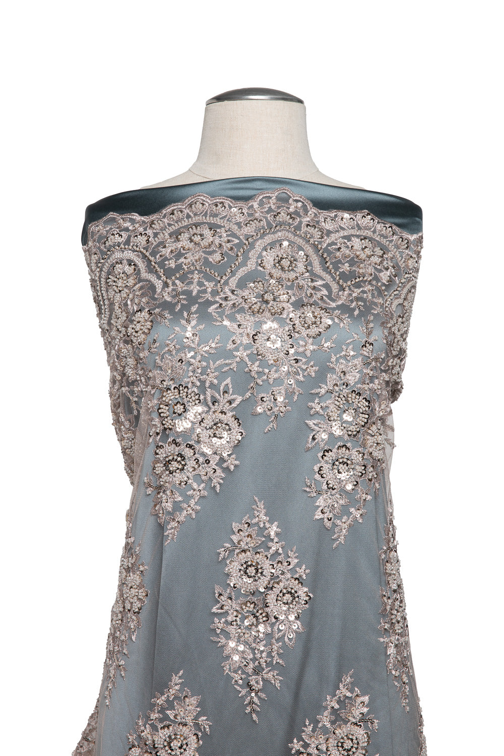 1 Yard 50/52" Wide Polyester for Wedding & Evening Gowns Embroidered Beaded Sequined Lace Fabric