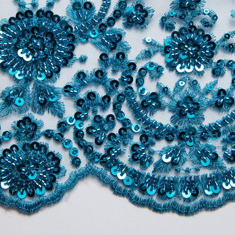 1 Yard Dazzling Embroidered Beaded Sequined Lace Fabric with Intricate Pattern 50/52" Wide