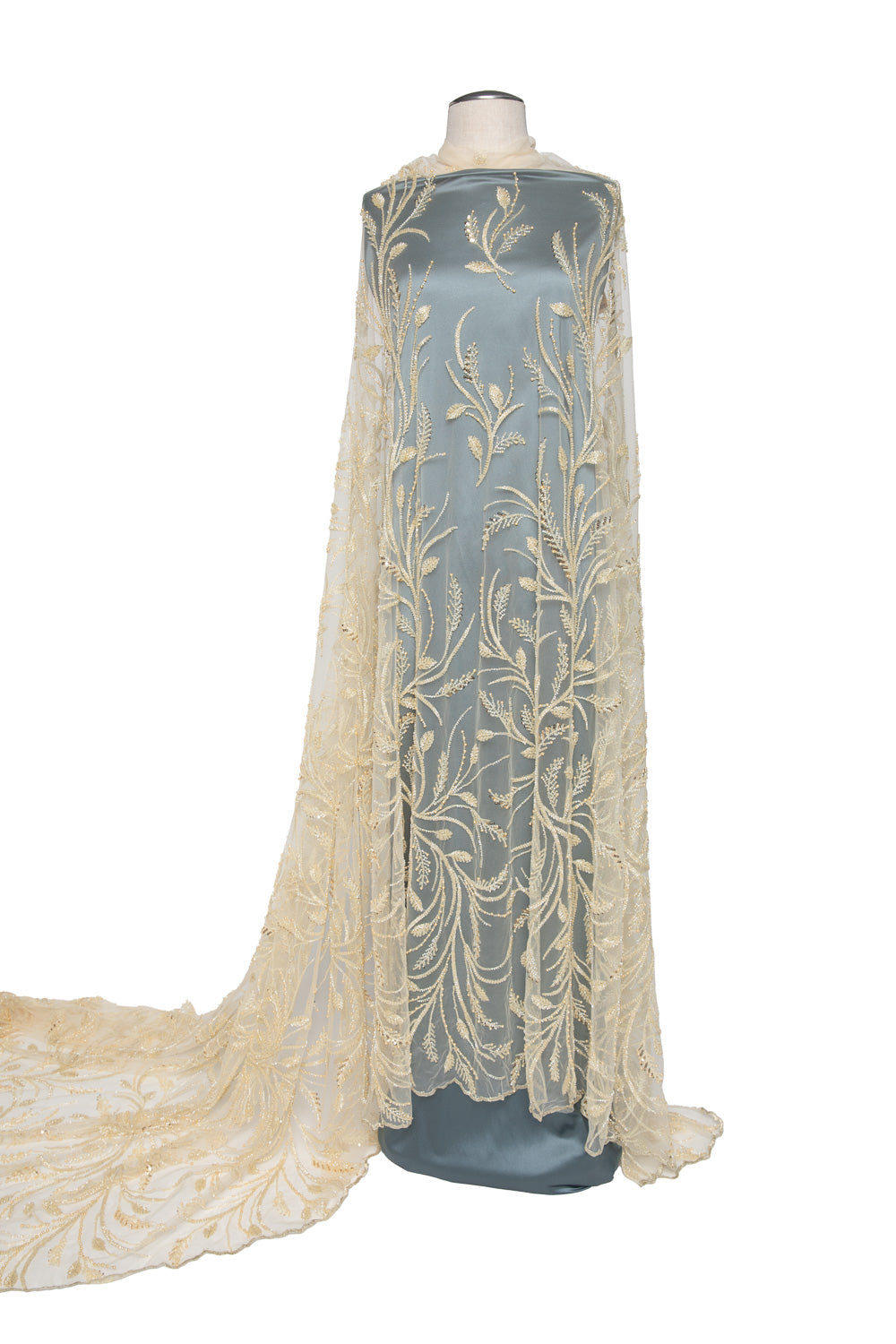 1 Yard Floral Embroidered Beaded & Sequined Lace Fabric 50/52" Wide Polyester for Wedding & Evening Gowns