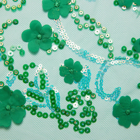 1 Yard Tulle Lace Fabric Embroidered with Applique and Incredible 3D Floral Pattern, 52" Wide