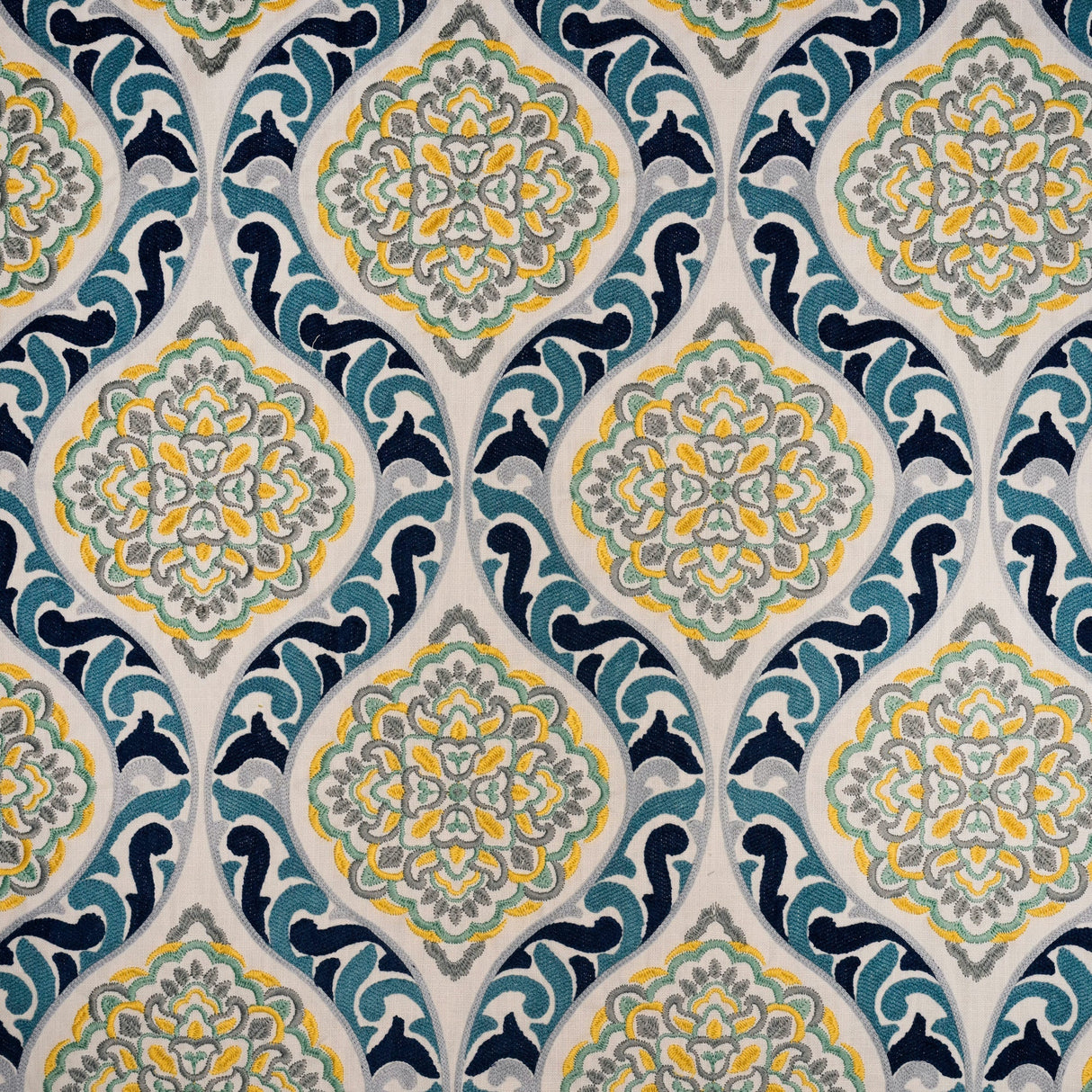 Embroidered Cotton Drapery Fabric Estelle Regal Crewel