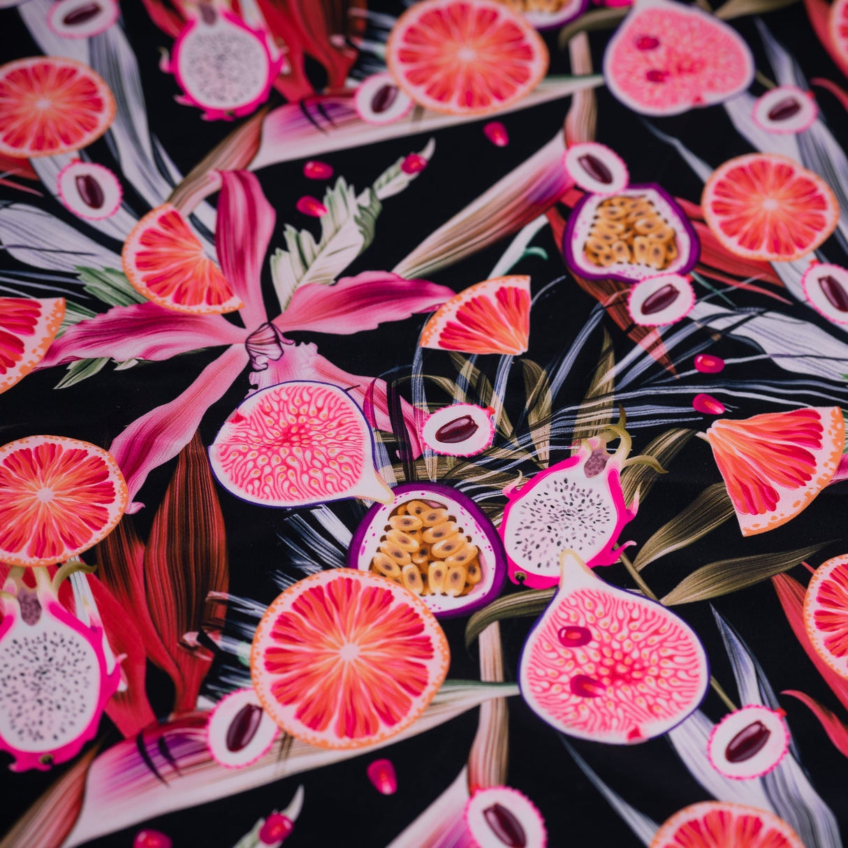 Exotic Sliced Fruited Printed Nylon Spandex Fabric - Multicolor Fruit Print, 55/56" Width (1 Yard)